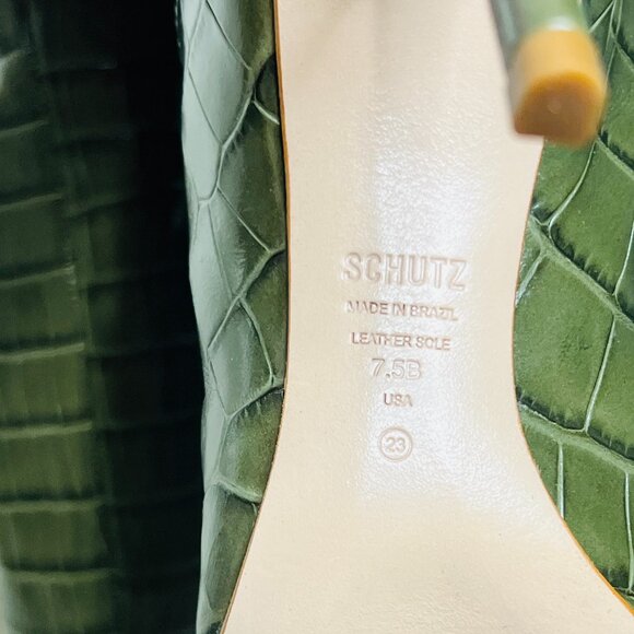 SCHUTZ Brand New Maryana Pointed Toe Boot In Military Green Womens 7.5 Crocodile - Picture 7 of 8